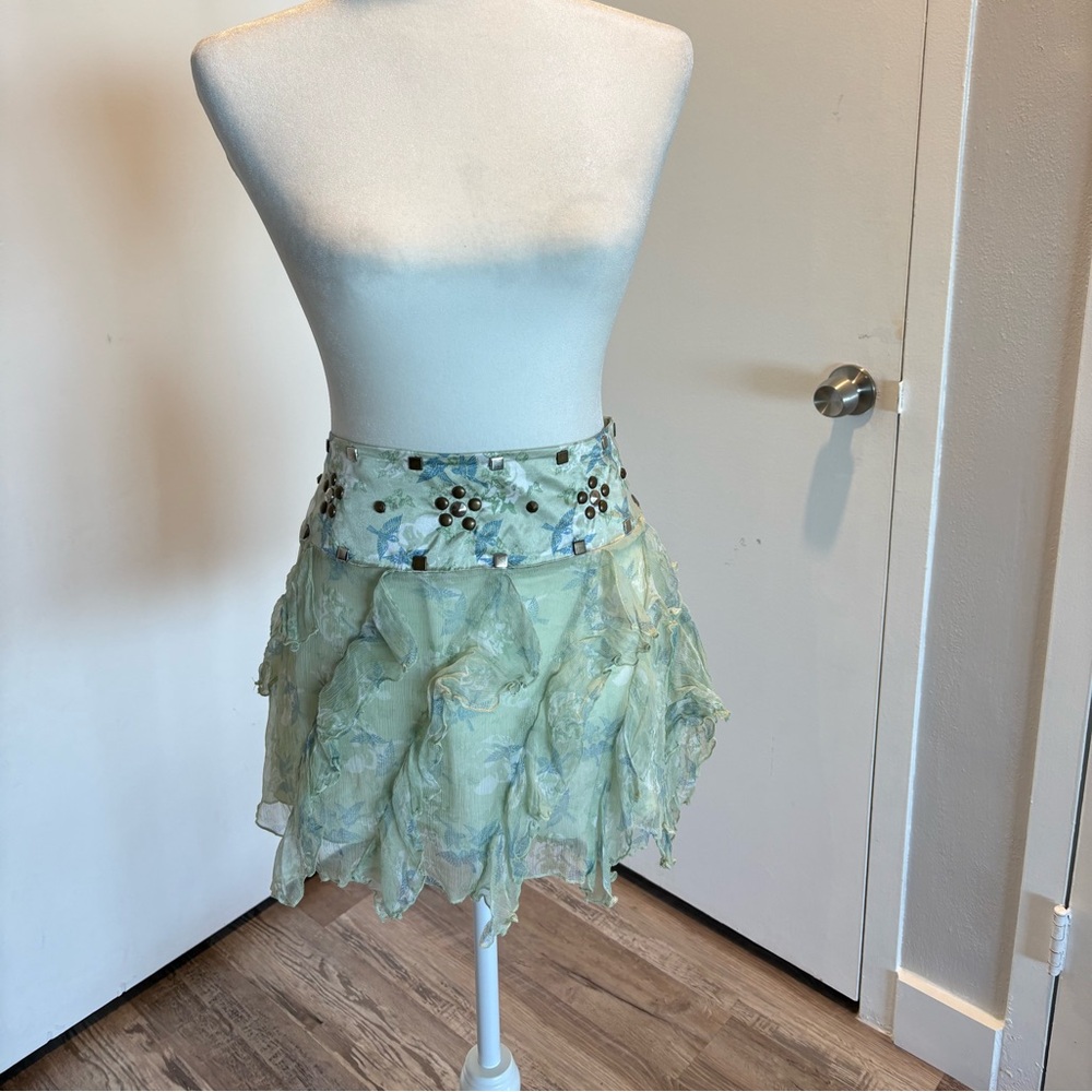 Silk Layered Floral Mini Skirt